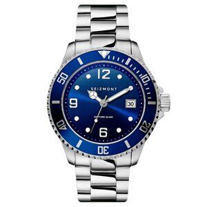 Seizmont Tide Silver-Tone Stainless Steel Dive Watch with a blue dial